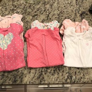 Lot of 6 carters footie zip pajamas 6m